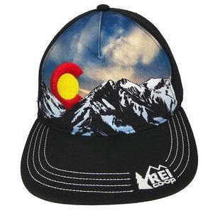 REI CO-OP Trucker Hat Black Snapback Outdoor Cap Mountains Adjustable Mesh OSFM‎